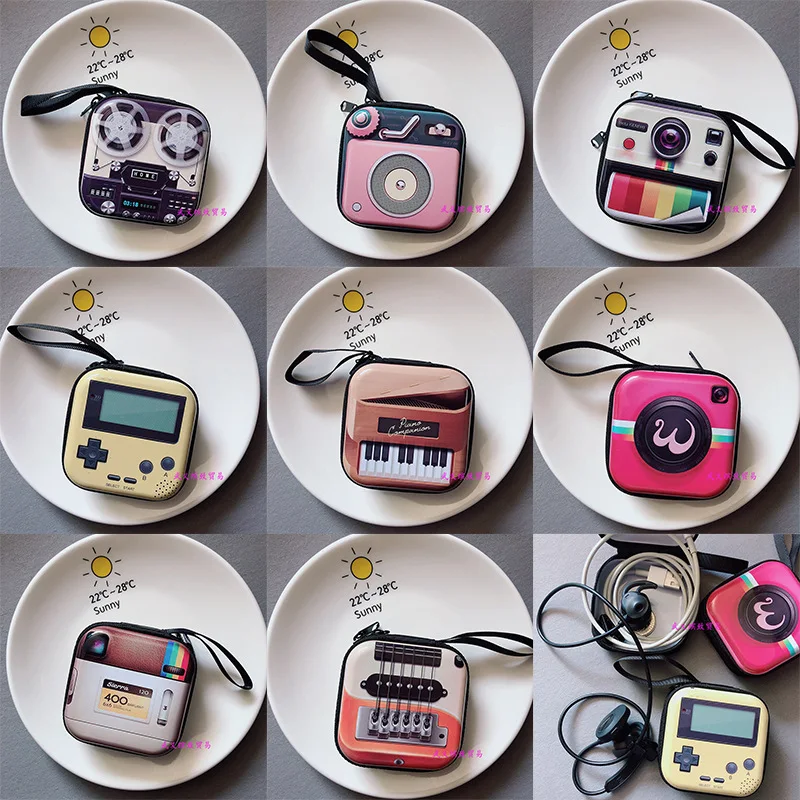 

New creative tinplate zero wallet vintage record tape zero wallet key coin headset storage bag children's family toys