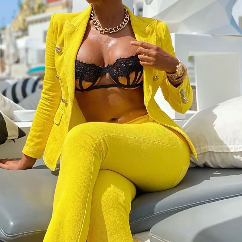 Autumn Winter Streetwear Women's Set Long Sleeve Blazer Pants Suit Office Lady Tracksuit Two Piece Set Fitness Outfits Blazer