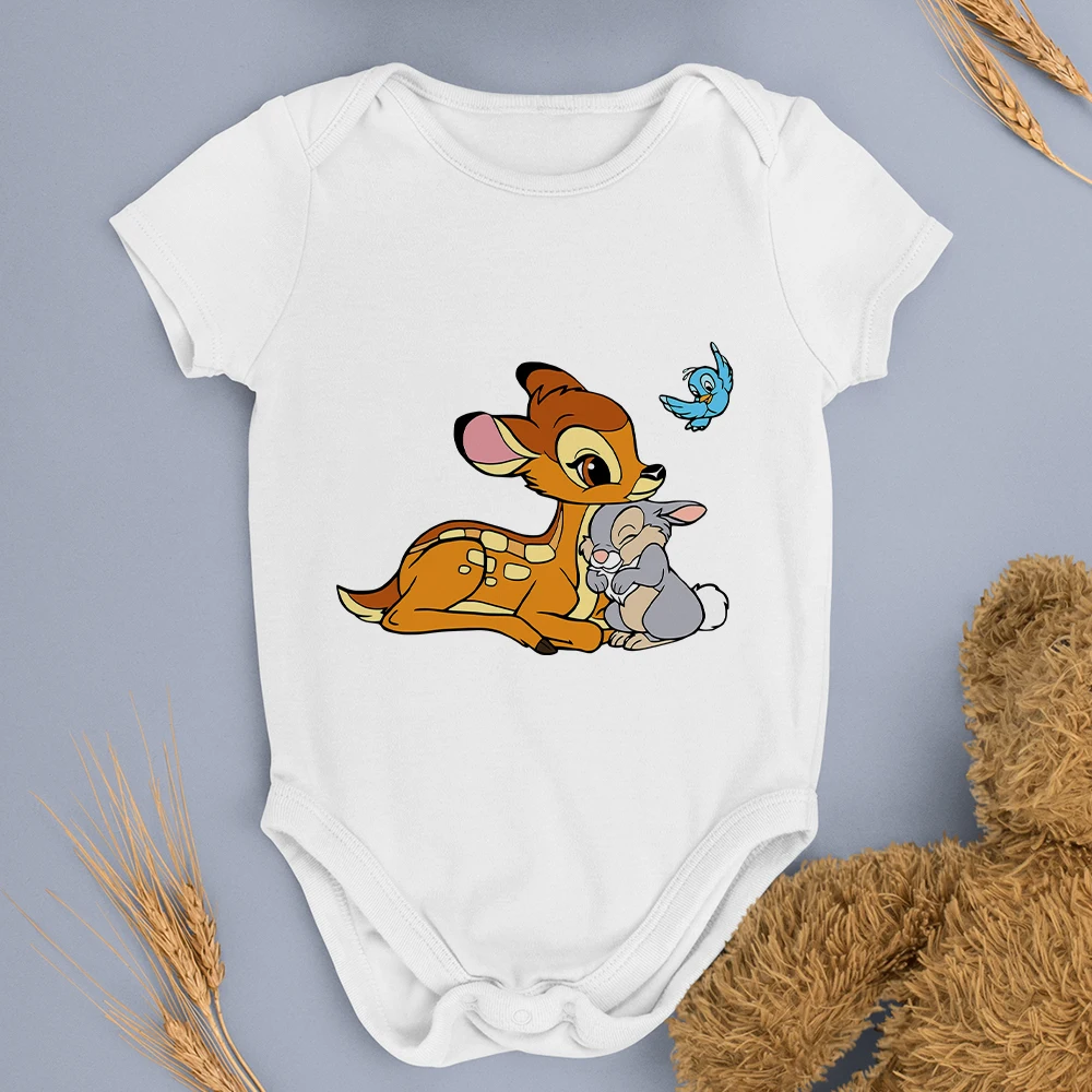

Newborn Clothes Casual Aesthetics Cartoon Bambi Pattern Baby Romper Short Sleeve Cute Trendy Hipster Toddler Jumpsuit 0-24M