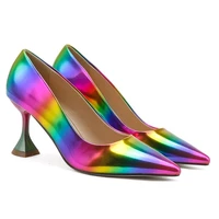 2022 fashion rainbow high pointed wine cup heel womens shoes show sexy shallow mouth