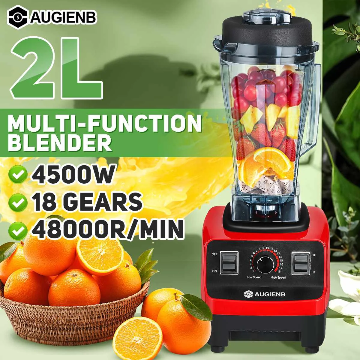 

AUGIENB 2L Jar 4500W Heavy Duty Commercial Grade Blender Mixer Juicer Food Processor Ice Smoothies Bar Fruit Blenders BPA Free