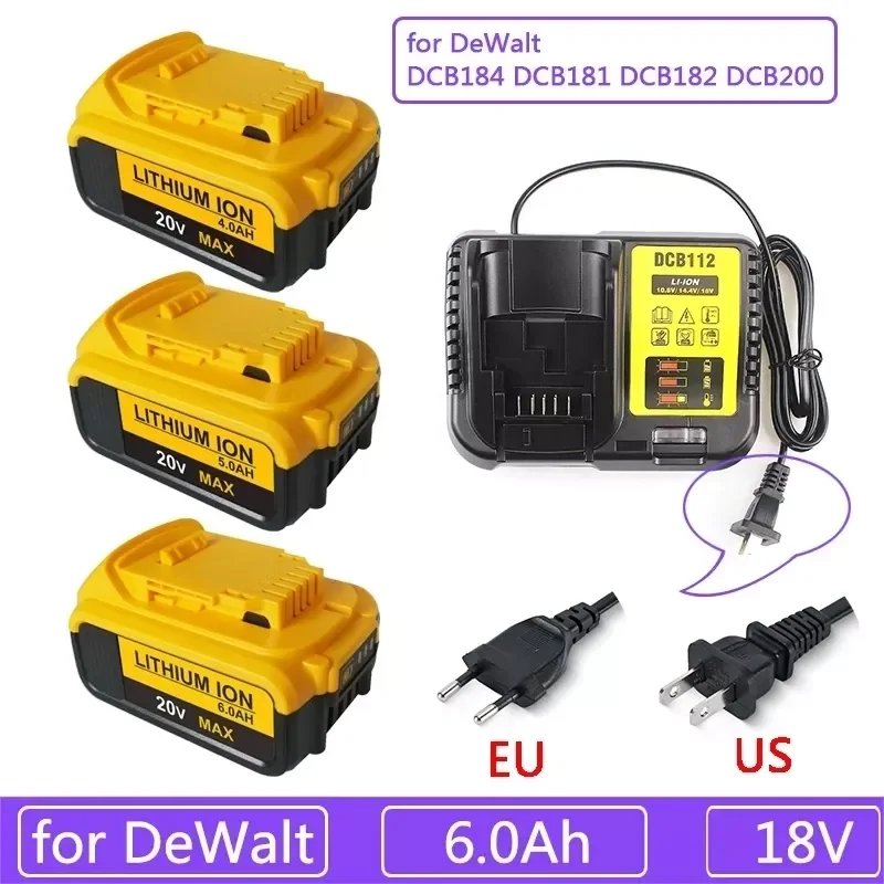 

Nieuwe 18V 6.0Ah Max Xr 18650 аккумулятор электроинструмент для Dewalt DCB184 DCB181 DCB182 DCB200 20V 6A 18V Accu Met Lader