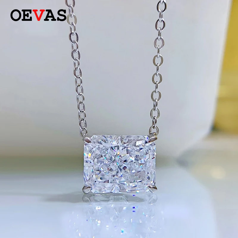

OEVAS 100% 925 Sterling Silver Sparkling 8*10mm High Carbon Diamond Pendant Neclaces For Women Wedding Party Fine Jewelry Gifts