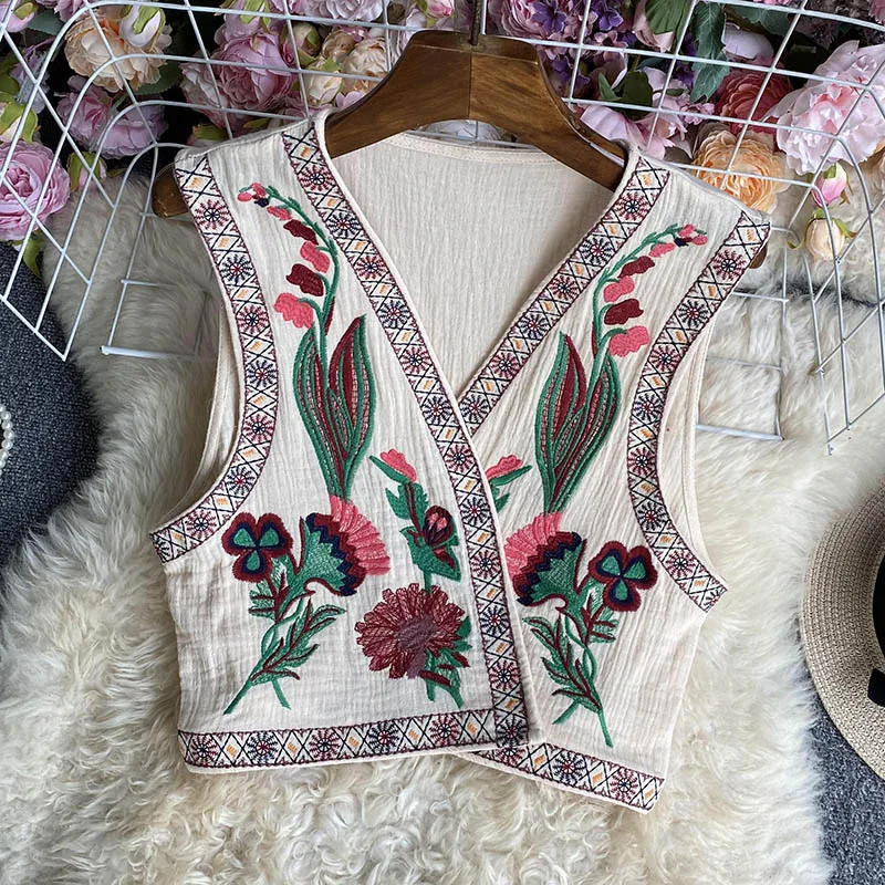 

Summer Vintage Embroidery Tank Tops for Women Ruched Floral Female Short Tops Festival Clothing Sleeveless Open Fork New In 2023