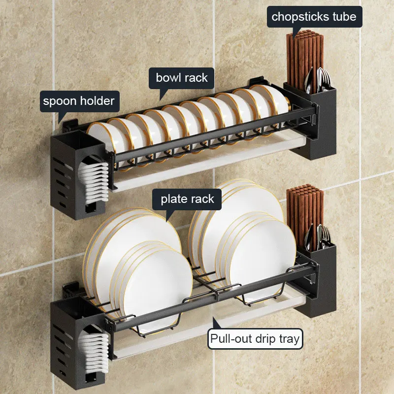 

Multifunctional Storage Rack Tableware Drainer Wall-mounted Draining Chopsticks Spoon Tableware Plate Rack Kitchen Accessories