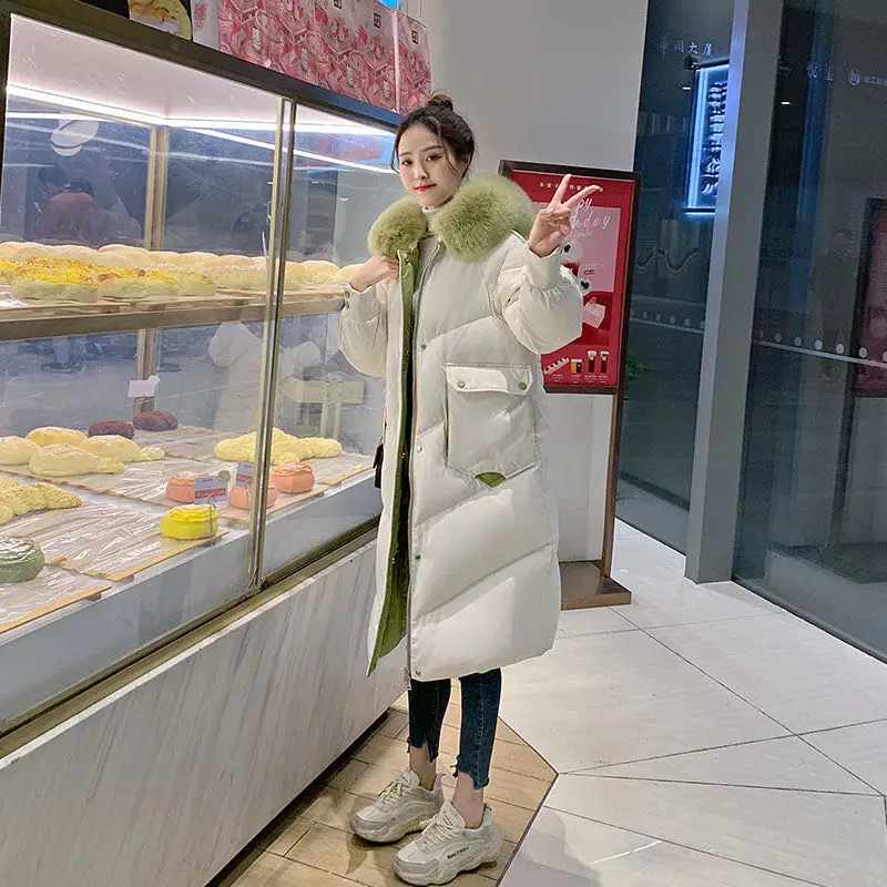 Long Puffer Jacket for Women Korean Fashion Trends Fur Collar Hooded Parkas Teenage Girls Streetwear High Quality Female Clothes