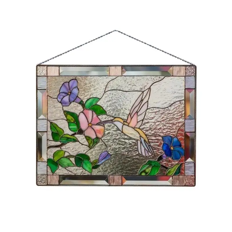 

Bird Stained Glass Window Pendant Simulation Bird Pendant Garden Decoration Acrylic Wall Mounted Colored Birds Decor Room