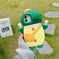 cartoon animal dinosaur mobile phones soft silicone 3d case with lanyard for iphone 13 12 11 pro xs max xr x se 20 6s 6 7 8 plus