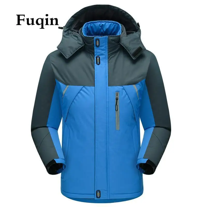 Мужская зимняя теплая водонепроницаемая лыжная куртка ветровка с капюшоном и