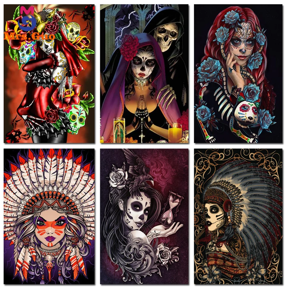 

5D алмазная живопись «сделай сам», полноразмерная квадратная картина, женский череп, вышивка крестиком, распродажа, искусство рукоделия, хоб...