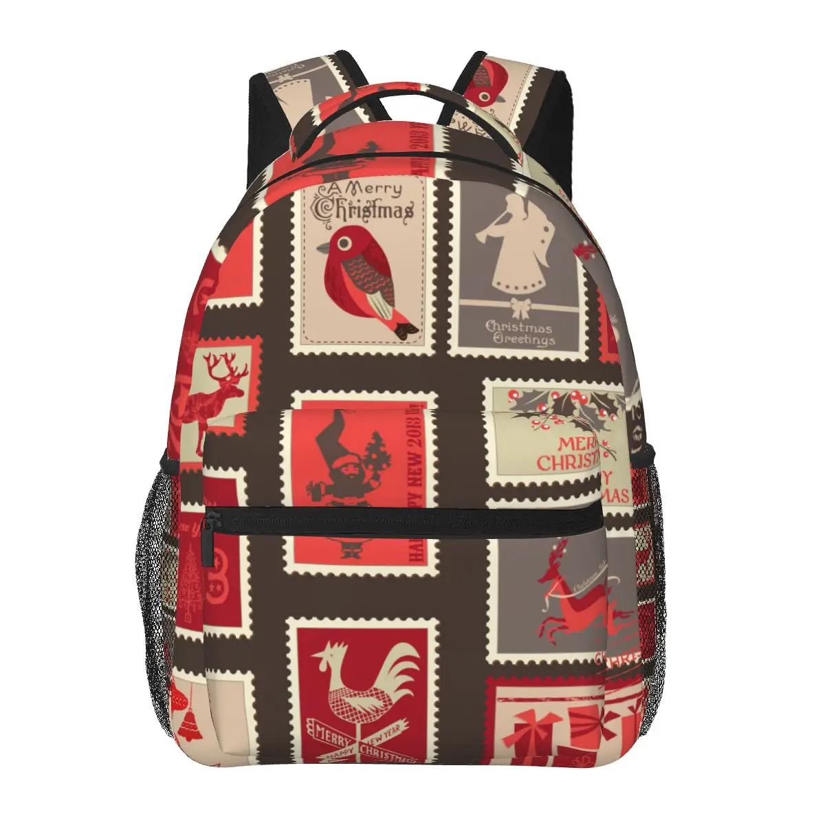 

Men Woman Backpack Vintage Christmas Postage Stamps Schoolbag for Female Male 2023 Fashion Bag Student Bookpack