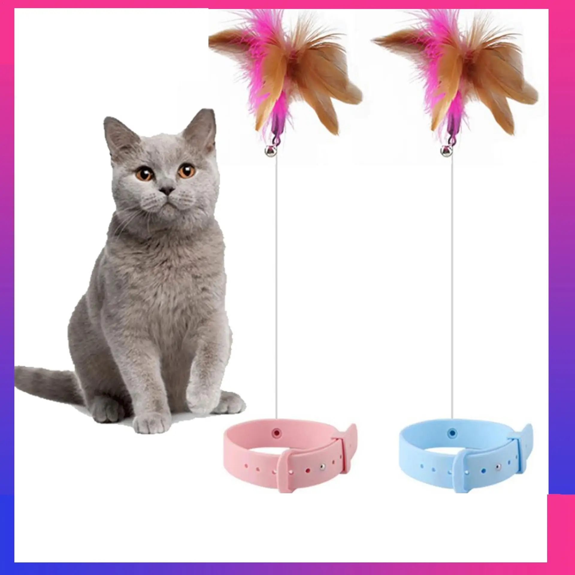 Interactive Cat Toys Cat Feather Toys for Indoor Cats Hands Free Cat Wand Toy Cat Teaser Kitty Toys with Collar Bell Self Play