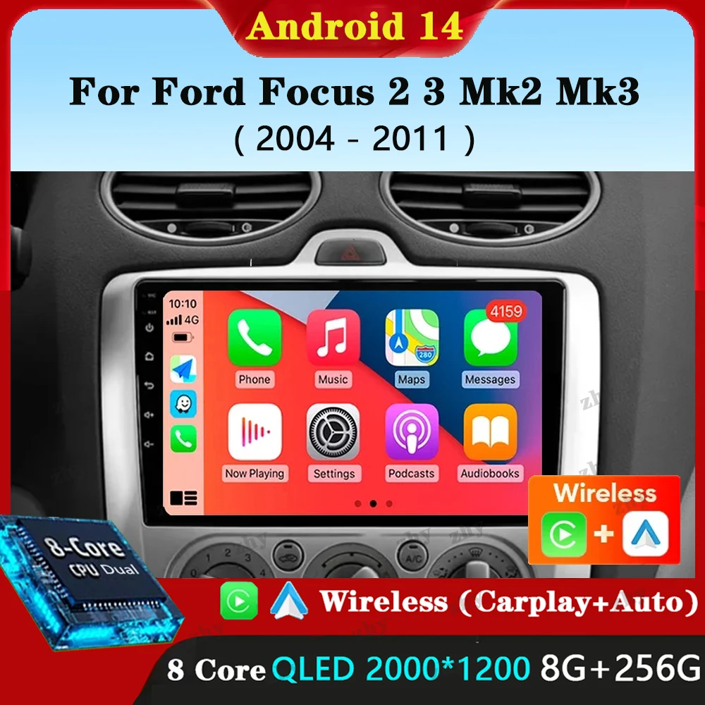 Android 14 Carplay Авторадио для Ford Focus 2 3 Mk2 Mk3 2004 2005 - 2011 Навигация GPS мультимедийный WiFi + 4G