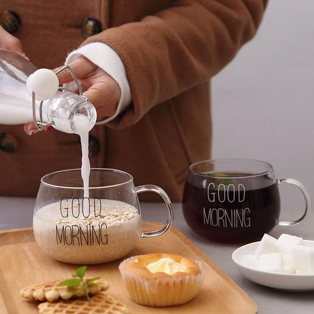 

Empty Tea Juice Breakfast Transparent Good Morning Milk Coffee Glass Clear Mug Cup with Handle