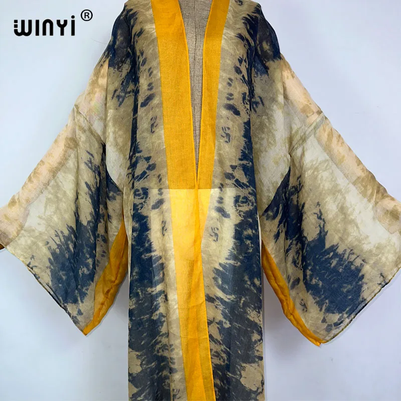 Кимоно WINYI 2023 женское пляжное в стиле бохо накидка для бикини с принтом и завязкой