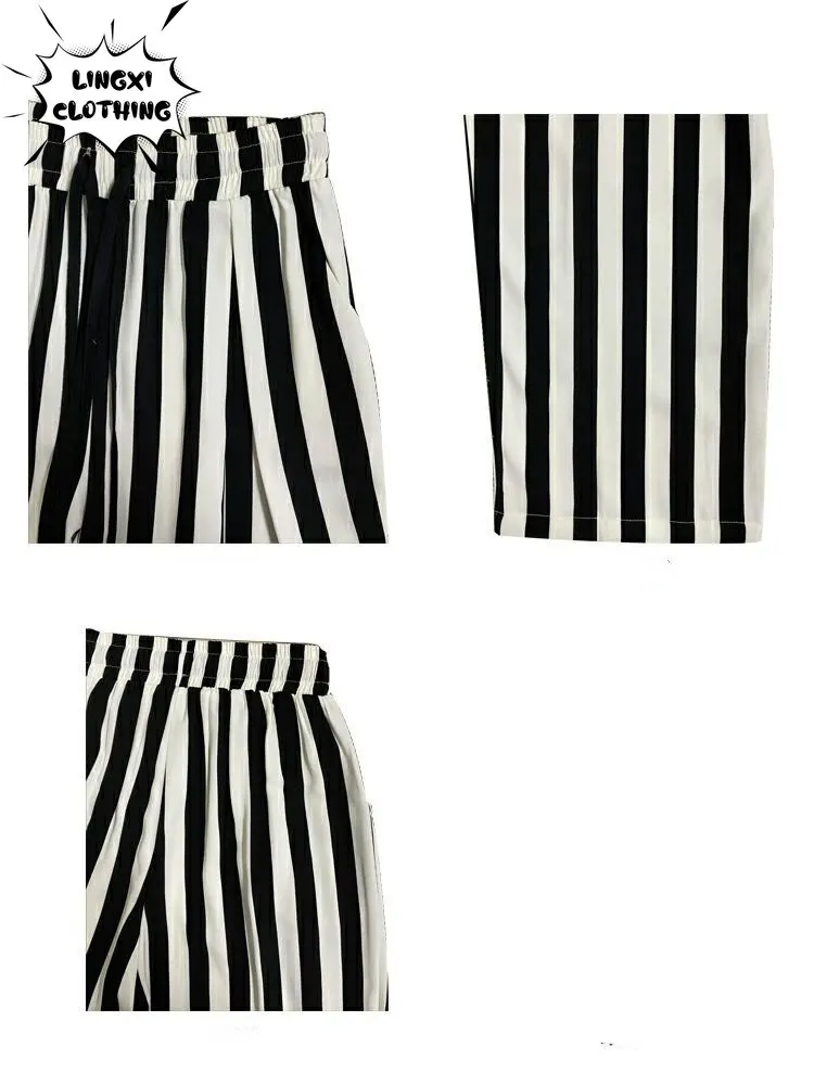 High Elastic Panty Summer New Leisure Sports Striped Loose Large Size High Waist Straight Pants Harem Pants Women Sweatpants