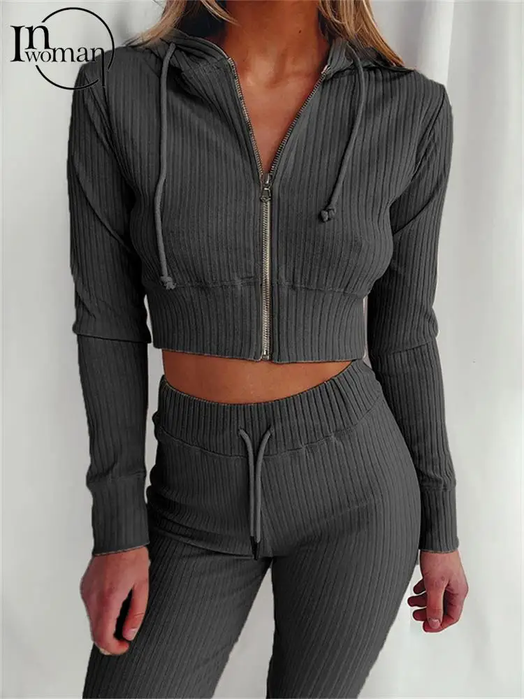 

Inwoman Fall Solid 2 Two Piece Sets Fall Outfit For Women 2022 Long Sleeve Hoodies And Pants Sets Female Fashion Matching Sets