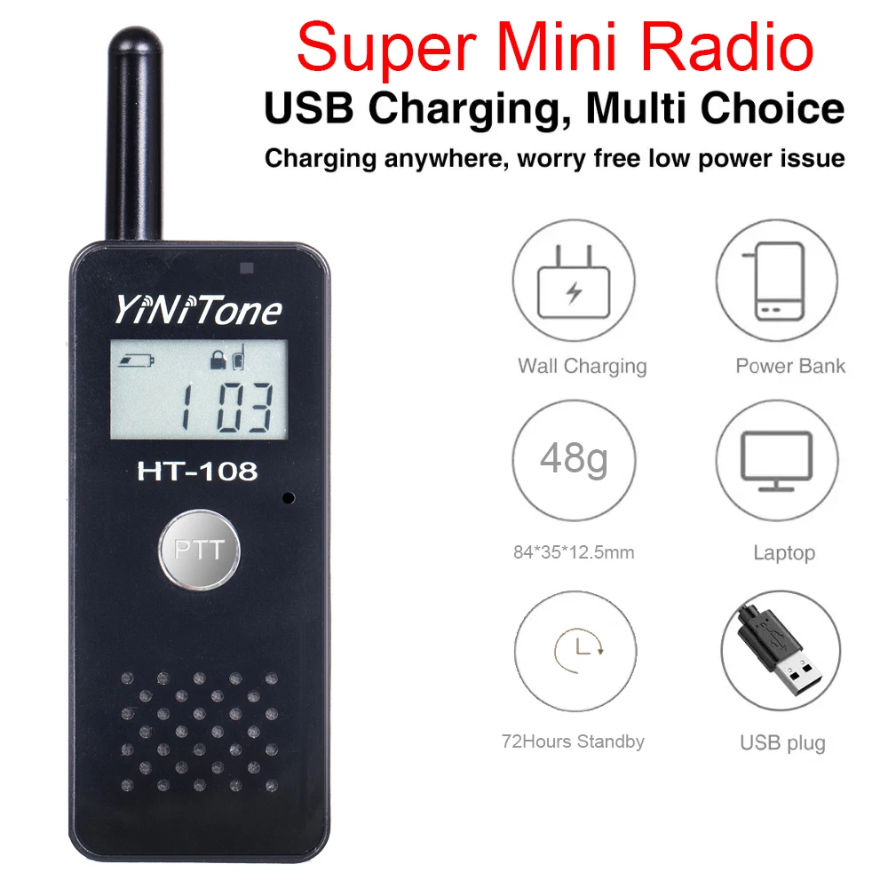 

HT-108 Portable Mini Walkie-Talkie Rechargeable with Handset Small and Light,Large-Capacity Lithium Battery