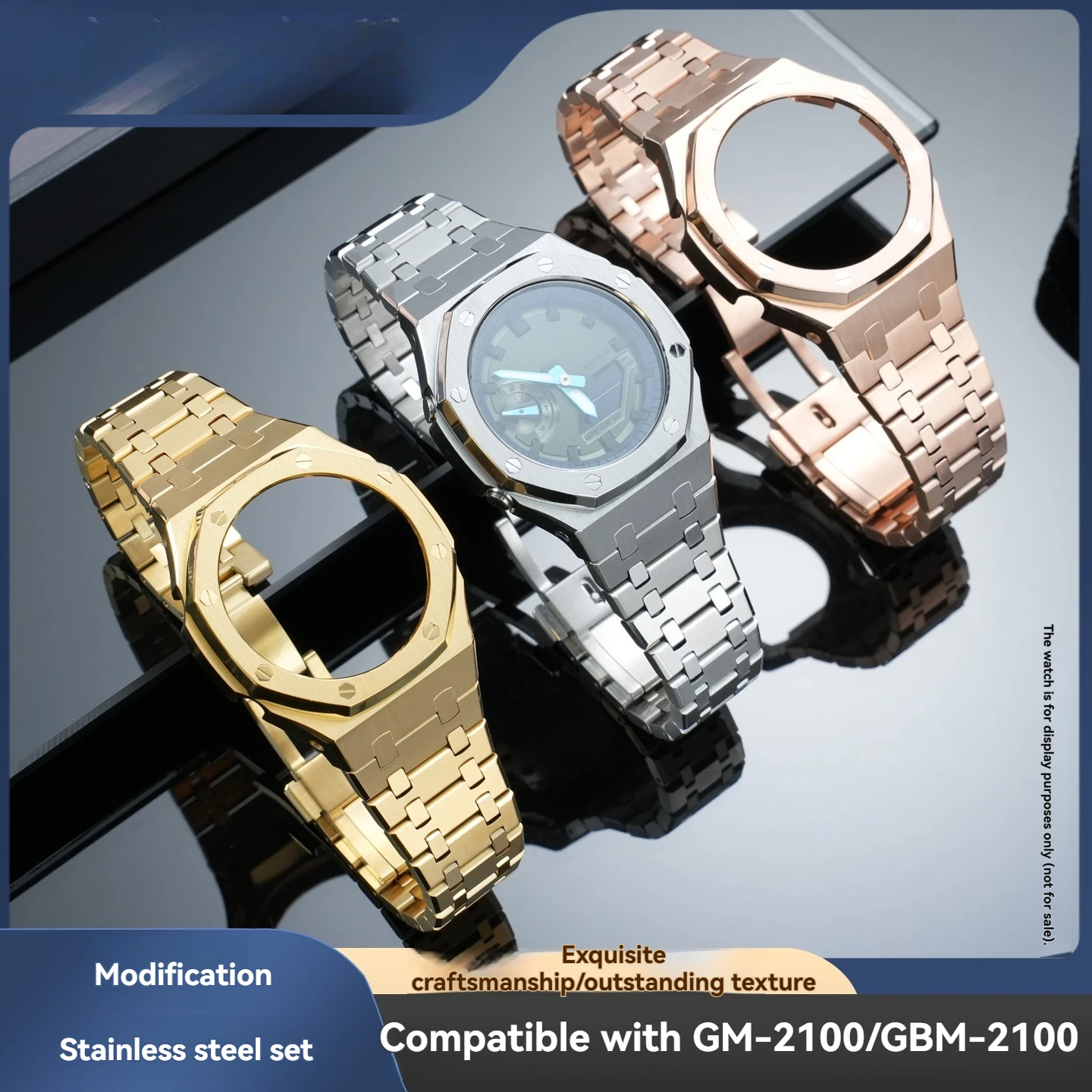 Фото Подходит для Casio Octagonal Farm Oak GM-2100/GBM-2100, корпус из нержавеющей стали + ремешок, аксессуары для модификации часов GM2100. №2