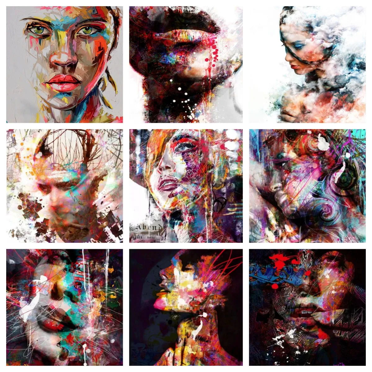 

DROFE DIY Frame Oil Paint By Number Painting Canvas Painting Abstract Human Face Wall Art Painting Living Room Decor