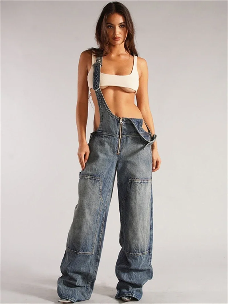Модный джинсовый комбинезон женская летняя одежда 2024 мешковатые джинсовые брюки