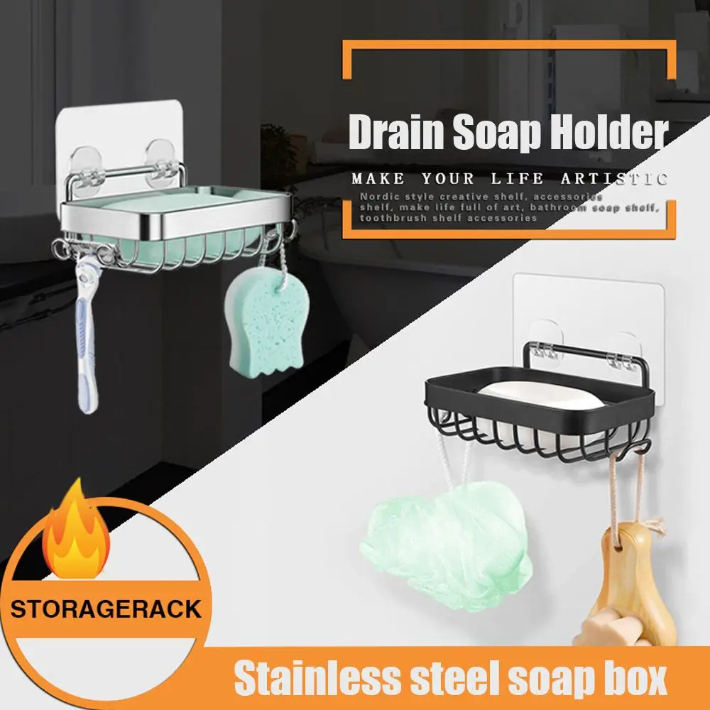 

С 4 крючками, поднос для мыла из нержавеющей стали 304, настенный держатель дренаж для мыла, стеллаж для хранения мыла, Коробка для мыла, дозато...