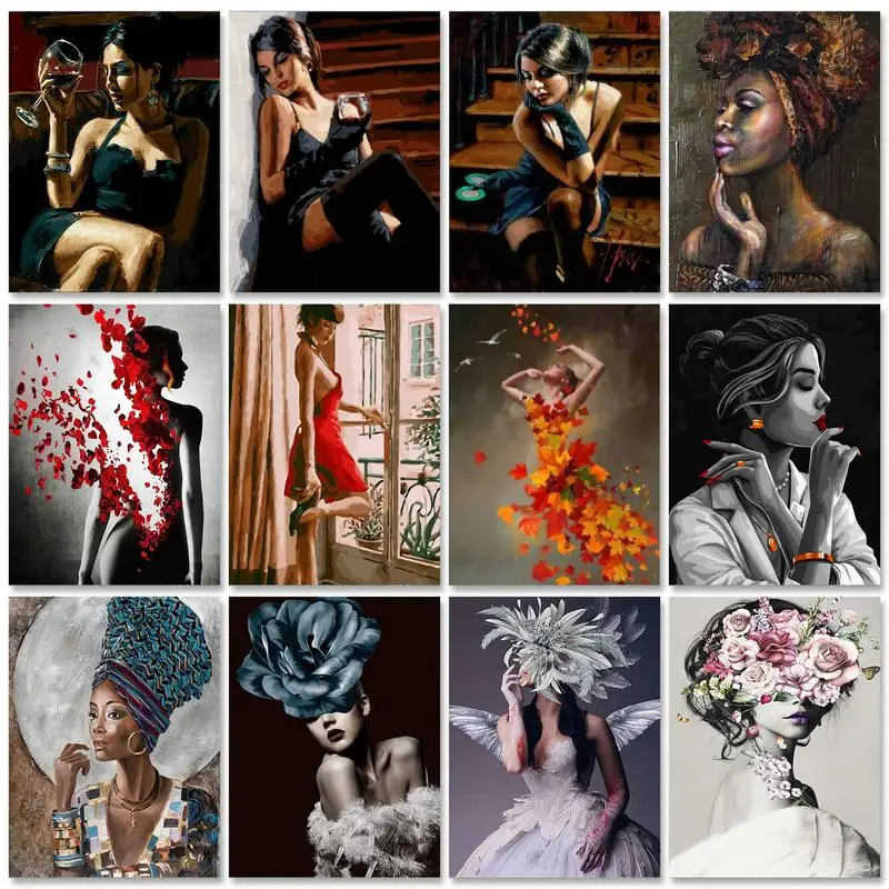 

RUOPOTY Women Painting By Numbers With Frame Acrylic Paint By Numbers Handpainted On Canvas With Numbers For Home Diy Gift