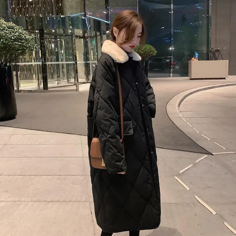 Autumn Winter XL Long Wool Collar Lingge Women Parkas Loose Korean Coats 2022 New Fashion Warm Thick Coats With Pockets Hot Sell