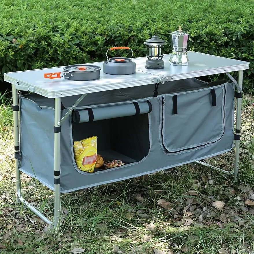 

Folding Table Portable Aluminum Lightweight with Storage Organizer Outdoor Camping Picnic