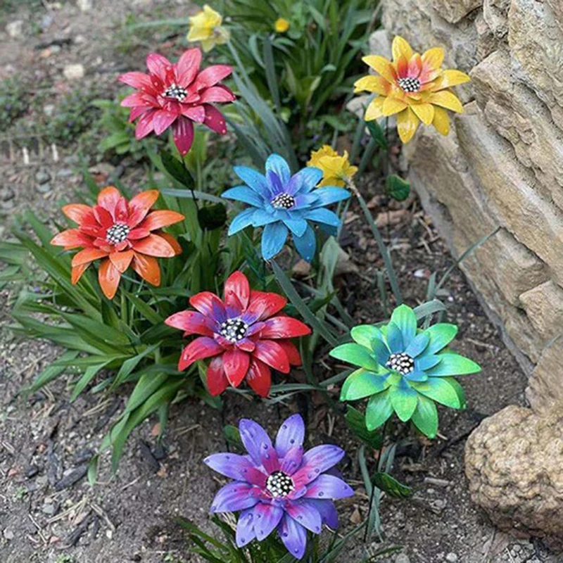 

8 Colors Metal Flowers Garden Stakes Patio Stick Indoor Outdoor Crafts Rustproof Metal Iron Yard Art Lawn Decoration Instock