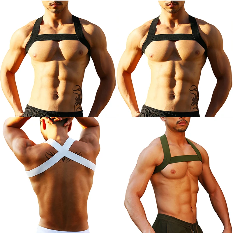 

4PCS Hot Club Party Men Harness Body Chest Belt Lingerie Mens Sexy Elastic Shoulder Chest Strap Male Bondage with Arm Band