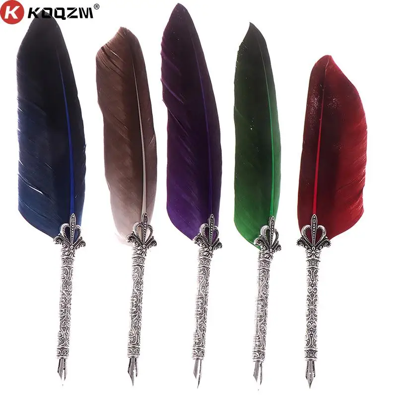

Calligraphy Feather Dip Pen Vintage Quill Dip Pen Turkey Feather Pen Quill Oblique + 5 Nibs+ Pen Set Gift Writing Stationery
