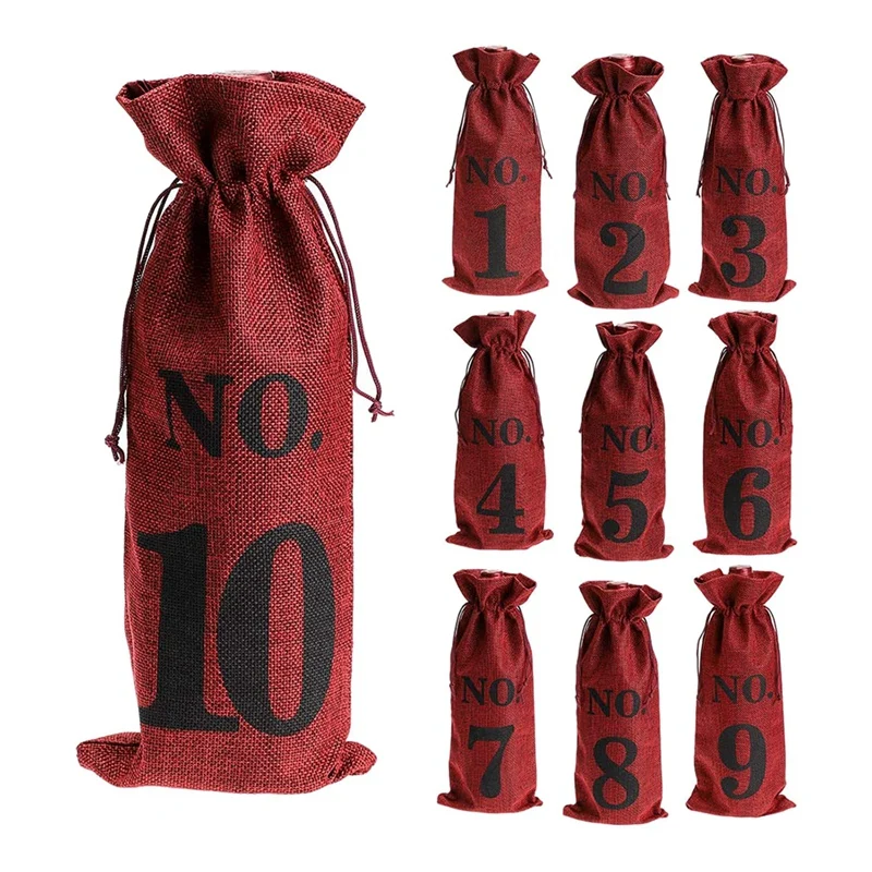 1 To 10 Burlap Wine Bags Blind Wine Tasting,Wine Bags Wedding Table Numbers,Wine Tasting Bags,Party,Christmas,10 Pcs,Red