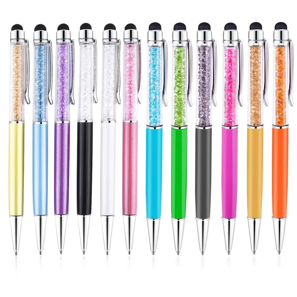 

500Pcs/Lot 21 Colors 2 In 1 Metal Roller Ballpoint Pen Crystal Diamond Screen Capacitive Touch Stylus Universal Free Custom Logo