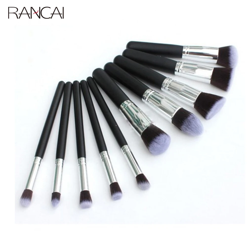 

RANCAI 10Pcs Powder Face Blush Foundation Contour Eye Lip Makeup Cosmetic Brush Kit Pincel Maquiagem Black Makeup Brushes Set