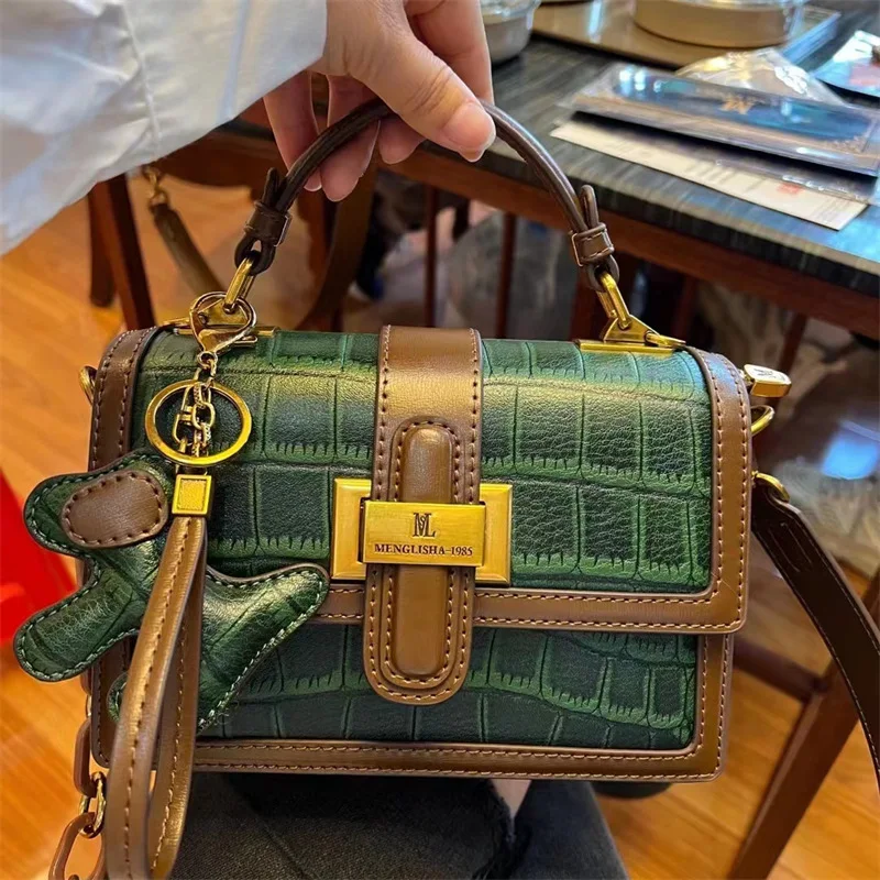 Luxury Stone Pattern Contrast Small Square Bags Women's Bag 2023 New Versatile Handbag Single-shoulder Satchels Sac