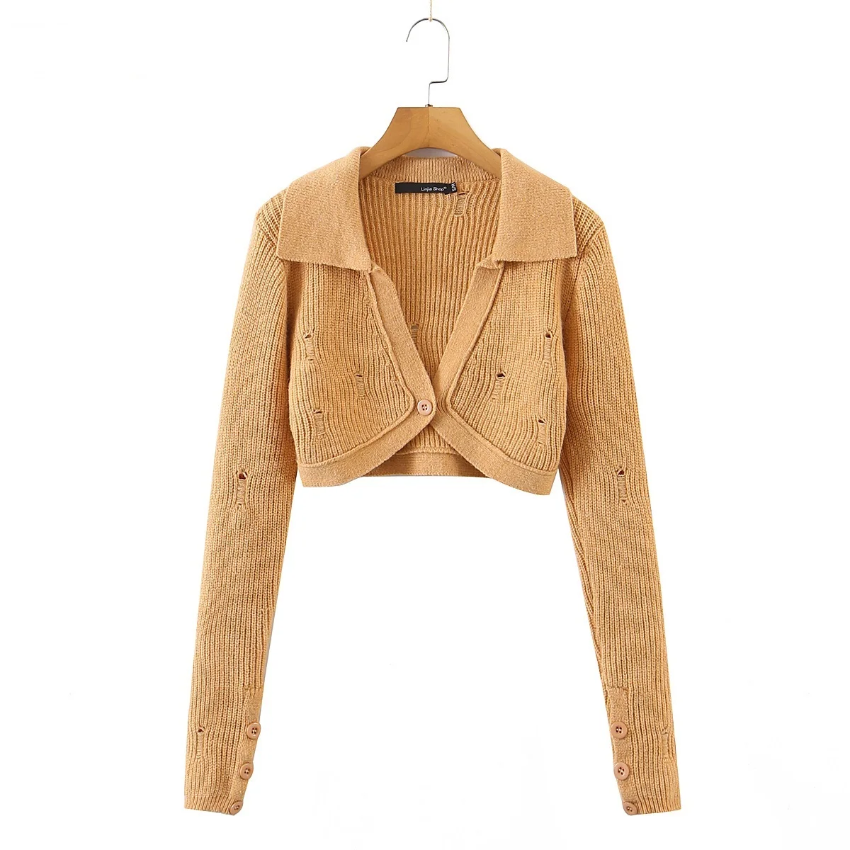 

JC·KILIG 2022 Spring and Autumn New Women's long sleeve Lapel open navel cardigan L6082