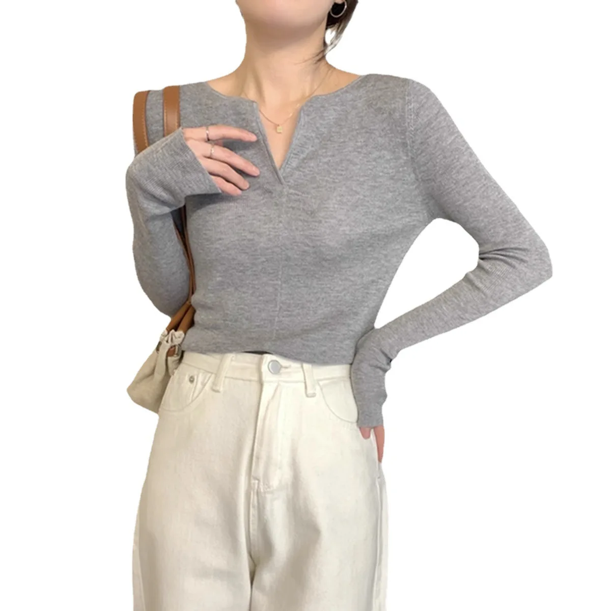 Повседневные женские свитера Базовая рубашка осень 2024 универсальный тонкий