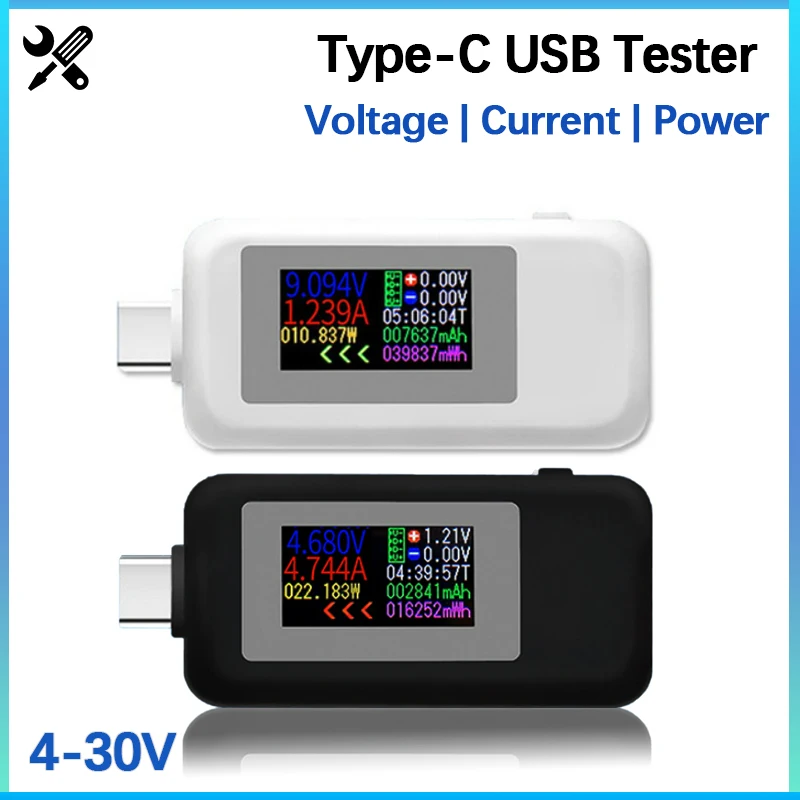 

4-30V Type-c Voltage Meter USB-C Current Power Tester Color Screen Digital Timing Ammeter Monitor Cut-off Voltage Indicator