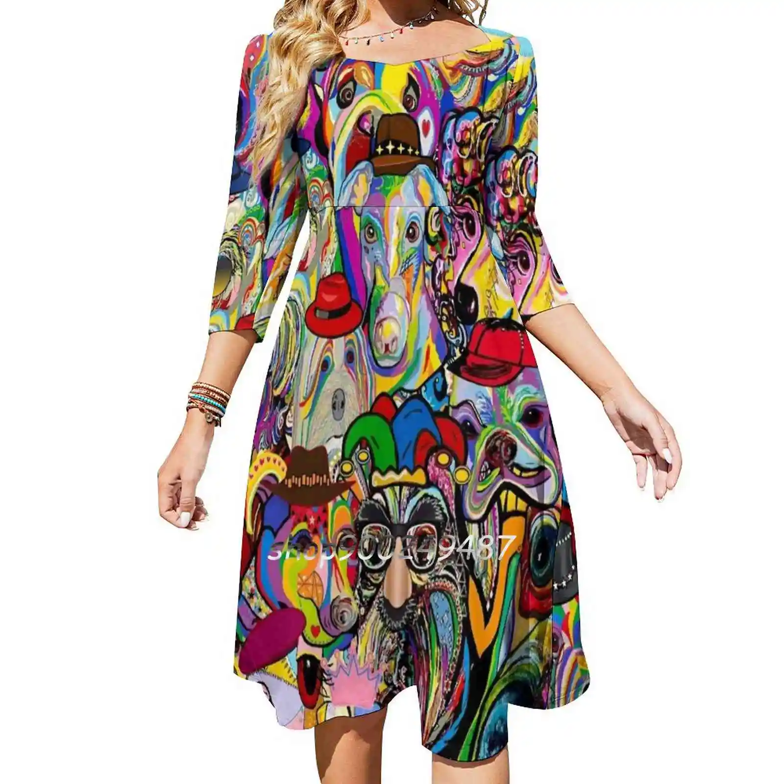 Dogs 2 Doggy Dress Up! Square Neck Sweet Summer Women Elegant Halter Print Dog Up Puppy