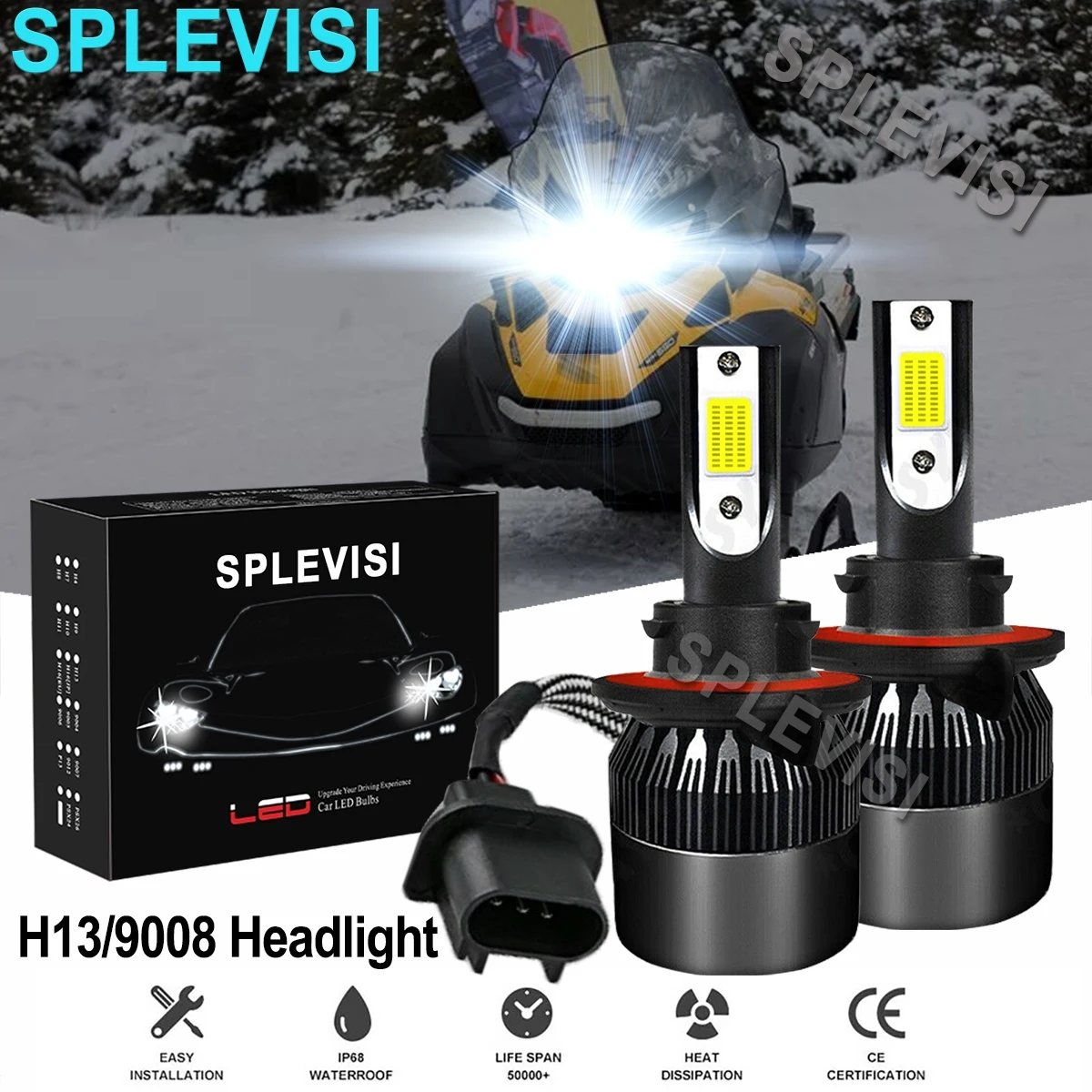 2x 100W LED Headlights Pure Whie For Ski Doo Summit Gen 4 600 850 2017-2019 2020 2021 2022 Backcountry 600 600R Gen 4 2019-2022