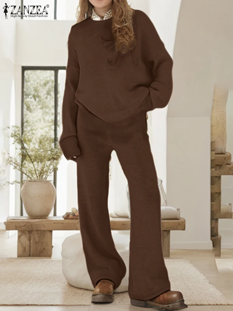 ZANZEA осень-зима 2024 однотонные комплекты брюк широкие брюки модные трикотажные