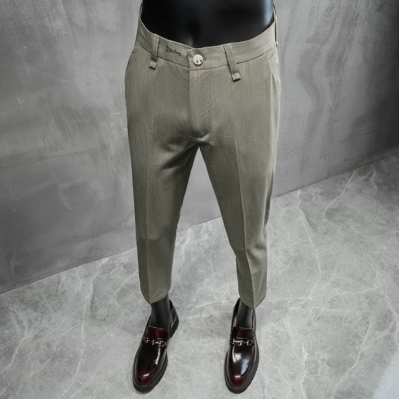 

Summer Embroidery Striped Casual Business Formal Pants Ankle Length Slim Fit Suit Pants Fashion Office Social Trousers