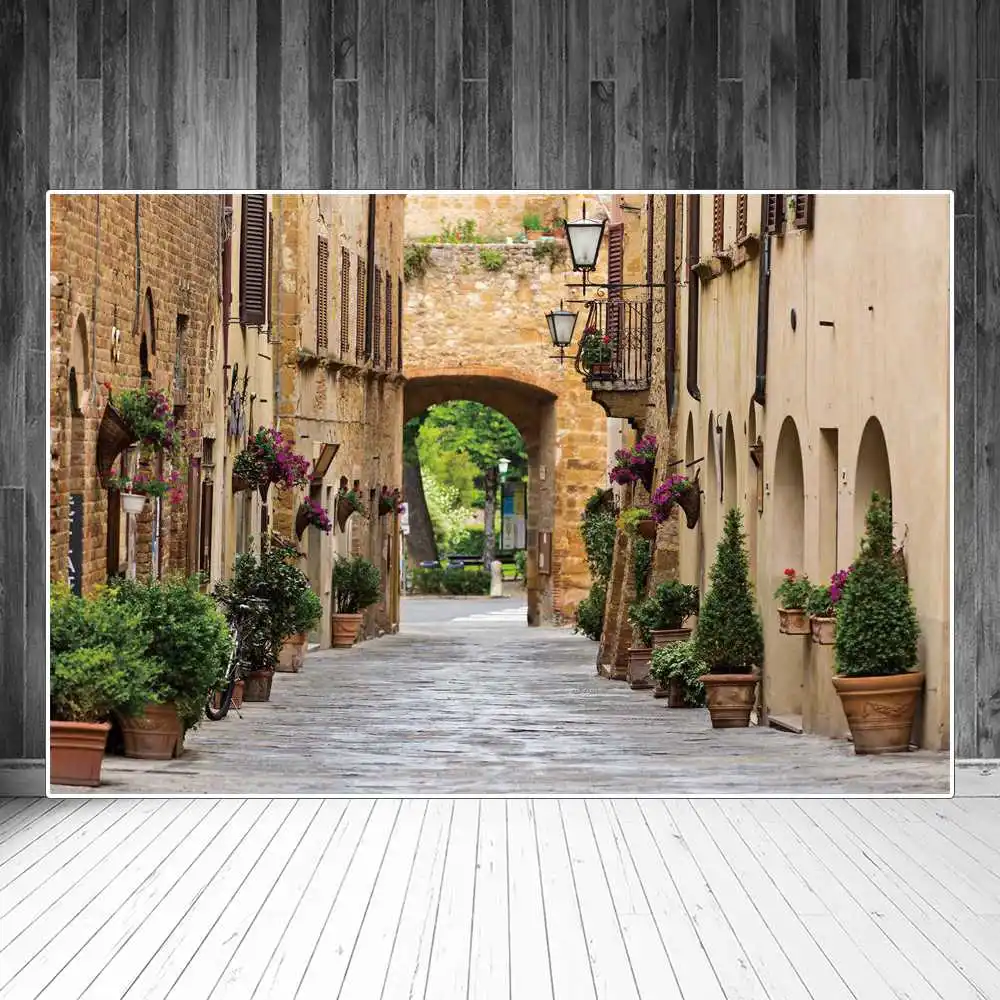 

Old Rural House Photography Backdrops Retro Town Village Archway Flowers Alley Corridor Photographic Backgrounds Portrait Props