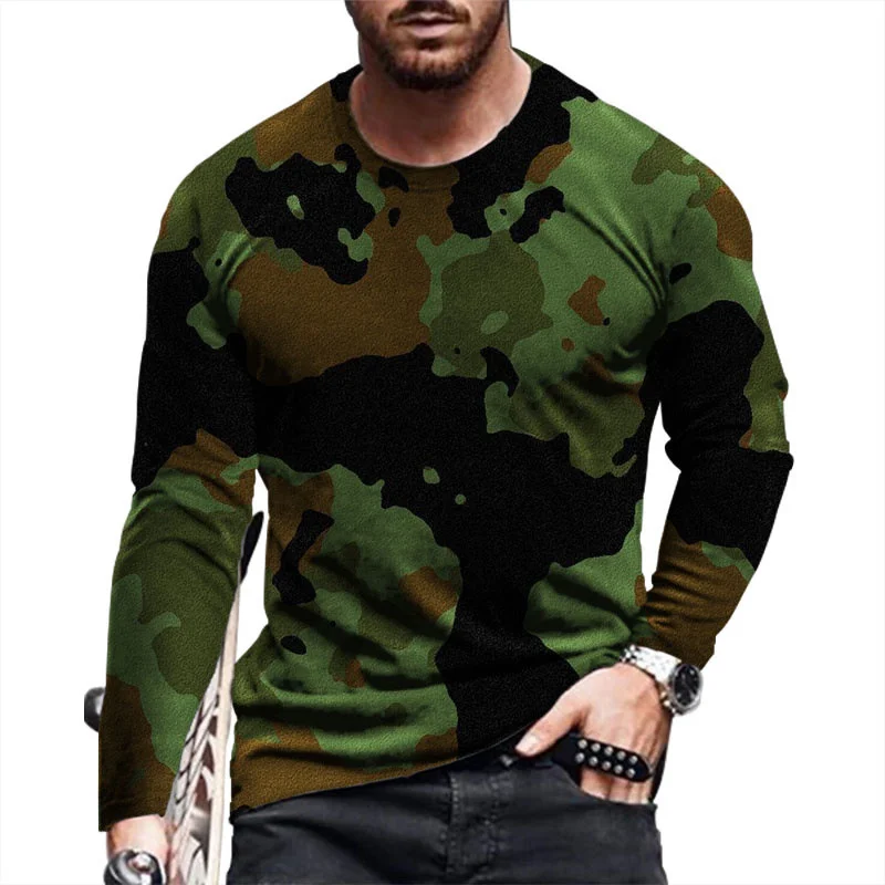 

European and American popular men's casual 3D digital printing T-shirt street trend 3D camouflage long-sleeved T-shirt s-6x