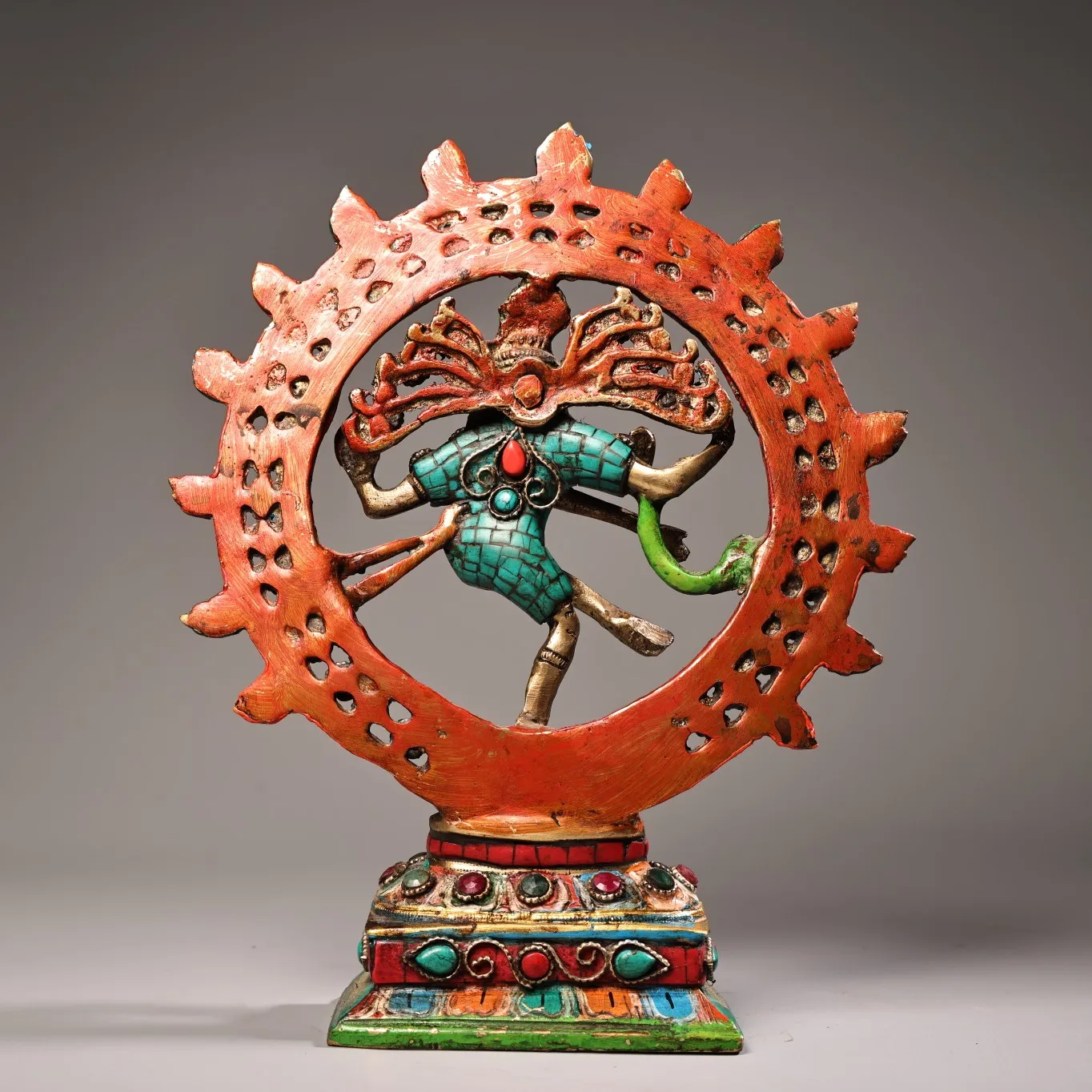 9-дюймовая коллекция тибетского храма старая бронза окрашенная контур в золоте