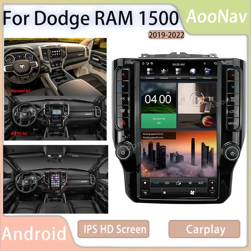 

Android Radio Tesla Vertical Large Screen For Dodge RAM 1500 2019-2022 Car Multimedia Stereo Carplay Receiver GPS Navigation