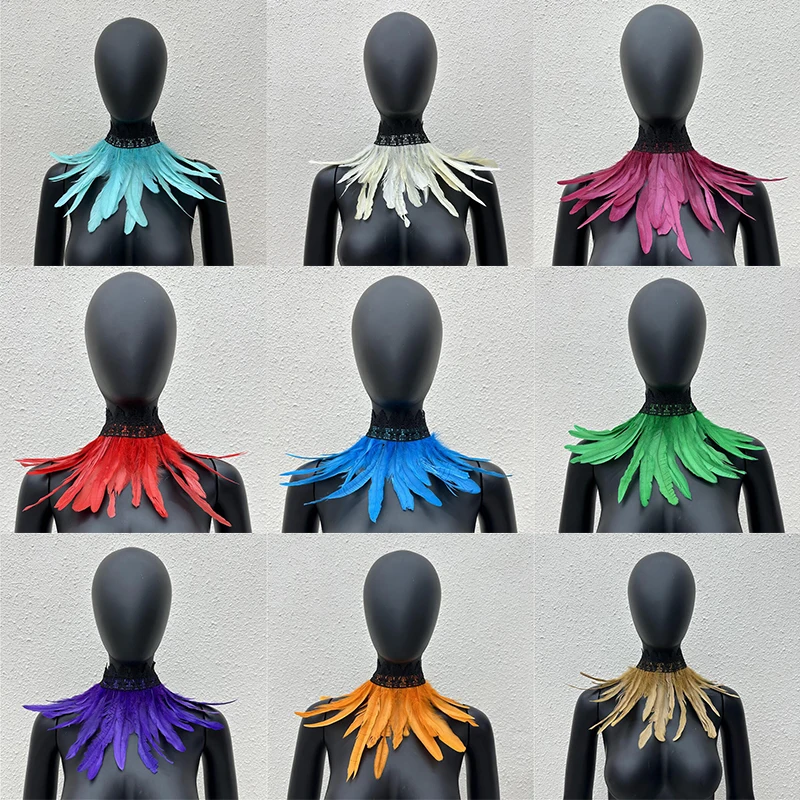 Женский ошейник с перьями в готическом стиле роскошное колье панк для