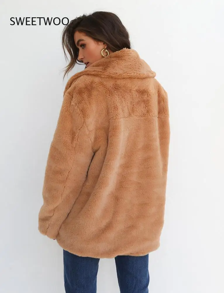 Popular Women Winter Plush Coat Soft Women Fur Jackets Turn Down Collar Warm Outwear Casual Female Pink Black Light Brown Coats