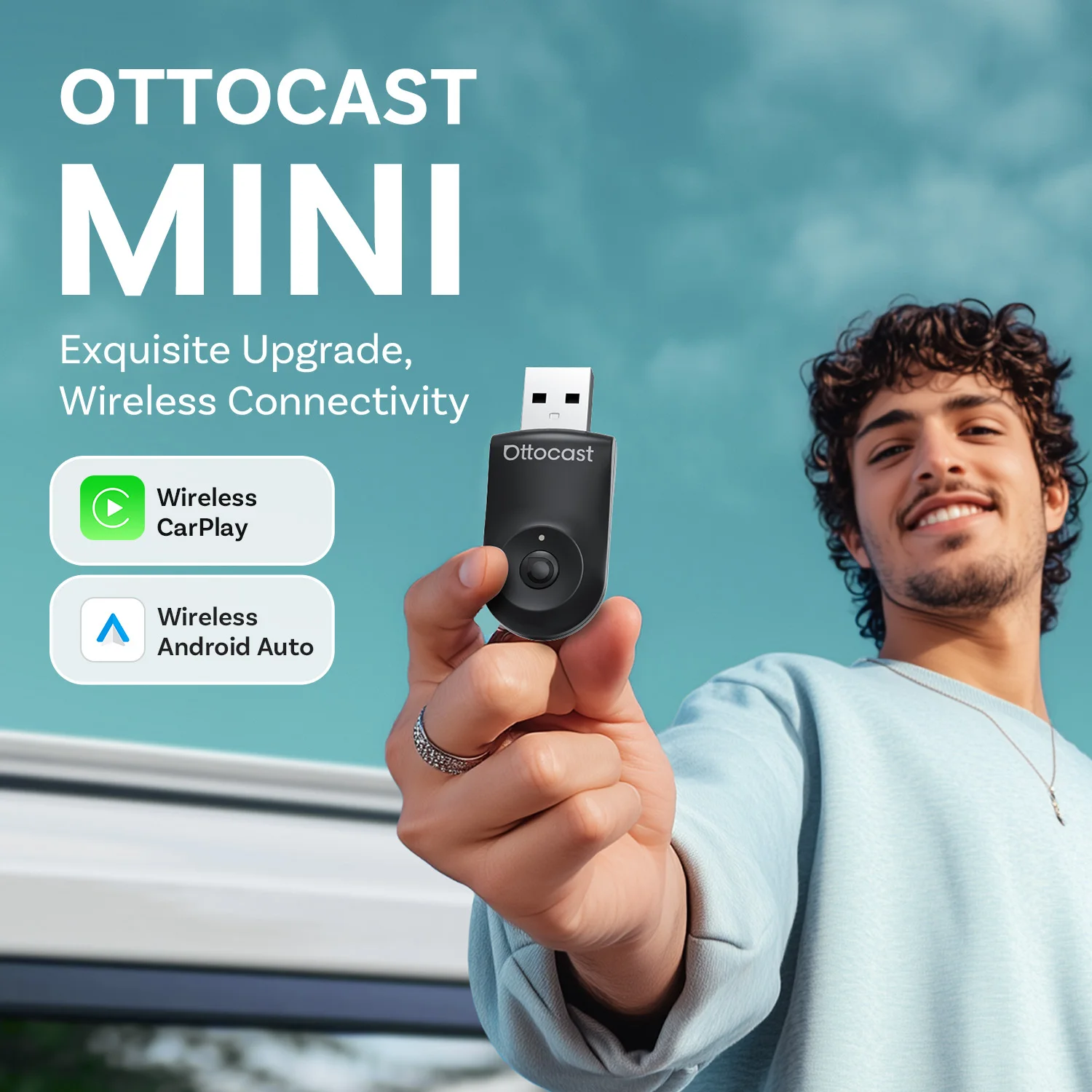 Фото Ottocast MINI беспроводной адаптер Carplay Android Auto 5 ГГц Wi-Fi быстрое подключение ключ переключателя одним щелчком мыши для автомобилей Toyota Audi Benz №2